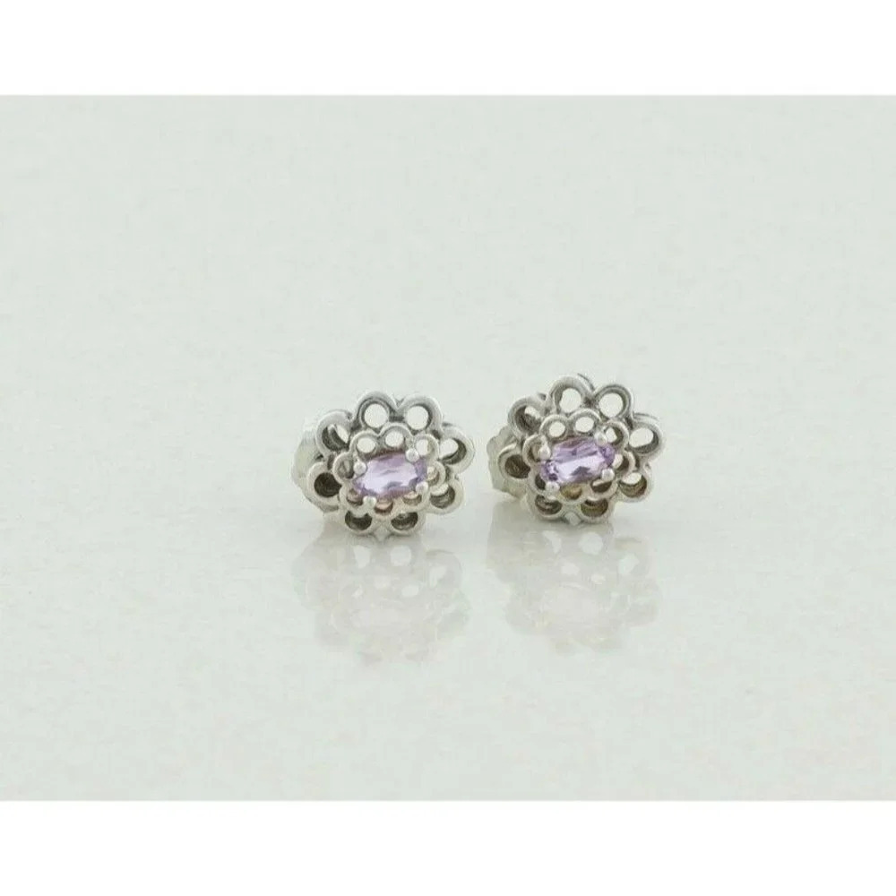 Sterling Silver Purple Amethyst Flower Earrings Stud Post Earrings